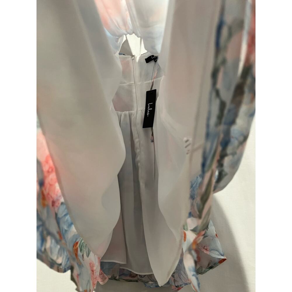 Lulus Floral Halter Chiffon Mini Dress Small NWT Romantic Tiered Ruffle - Picture 7 of 11